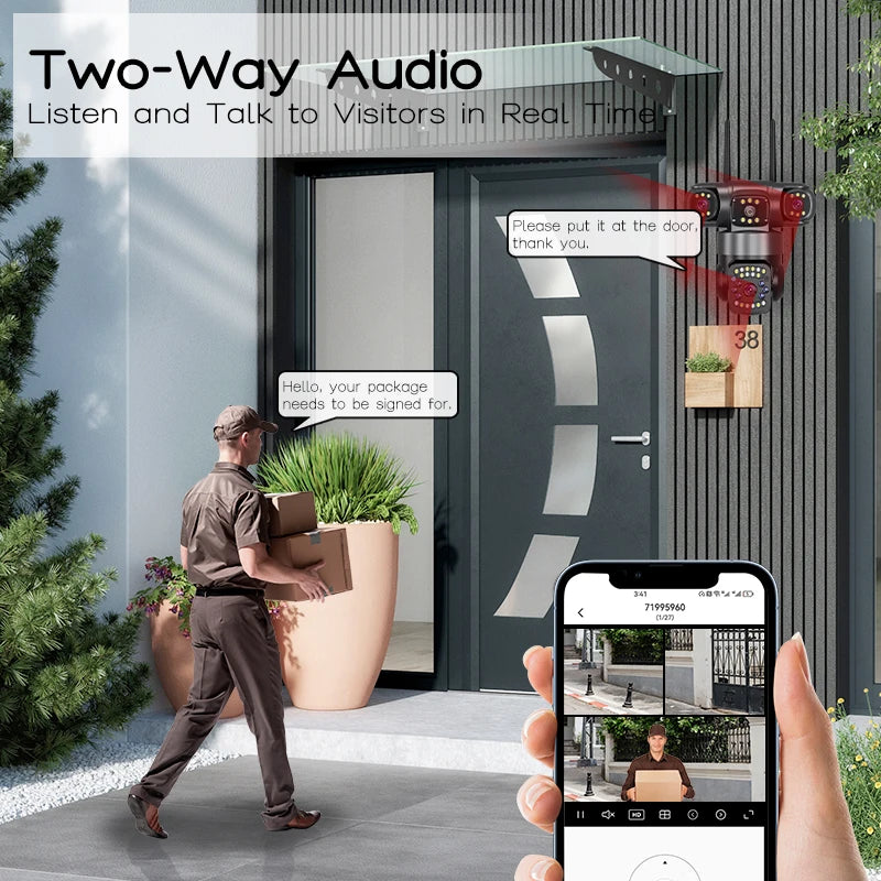 WiFi Security Camera IP 12MP 6K External Outdoor Surveillance Cctv Triple Lenses Triple Screens Wireless Night Vision Cameras