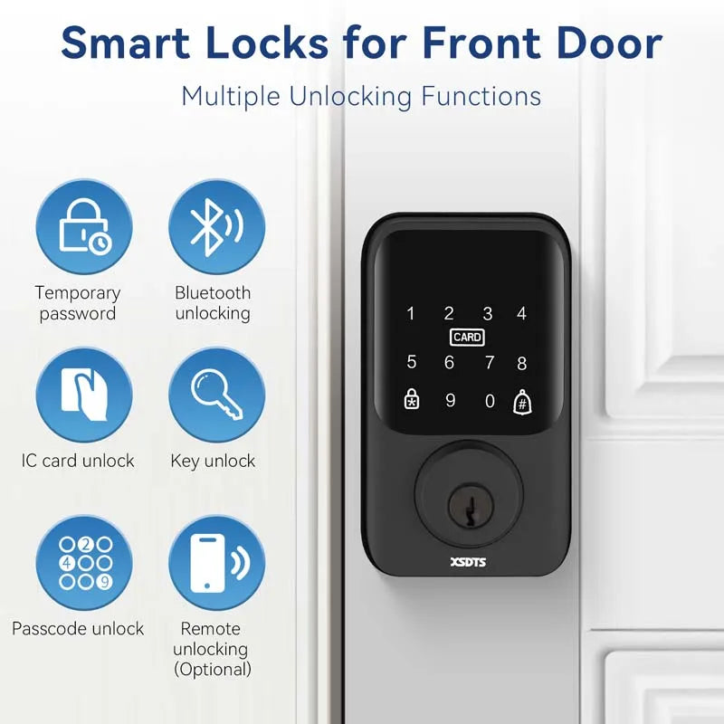 XSDTS Entry Smart Door Lock IC Card Key/Password/ Tuya Smartlife APP Unlock Front Door Smart Lock Deadbolt