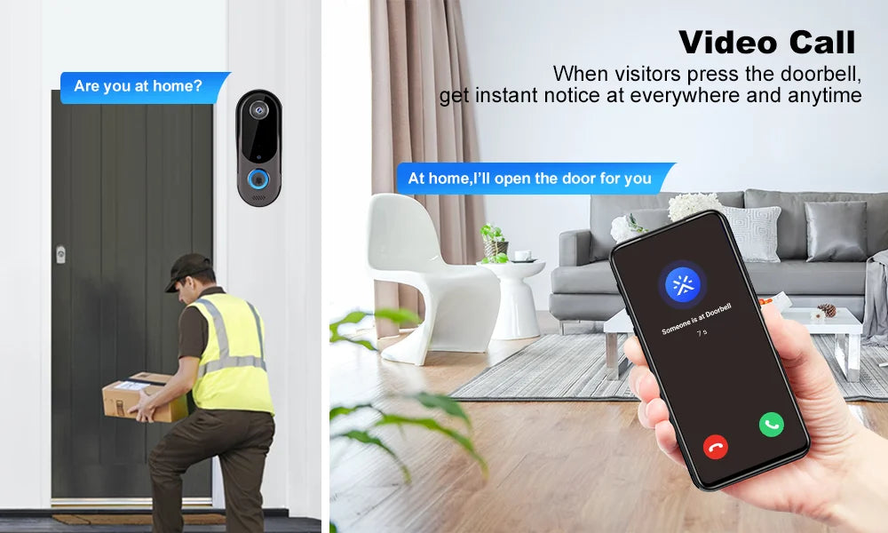 WiFi Video Intercom Outdoor Door bell Camera Smart Home Security Wireless WiFi Doorbell 2-Way Audio Night Vision Doorbell Camera