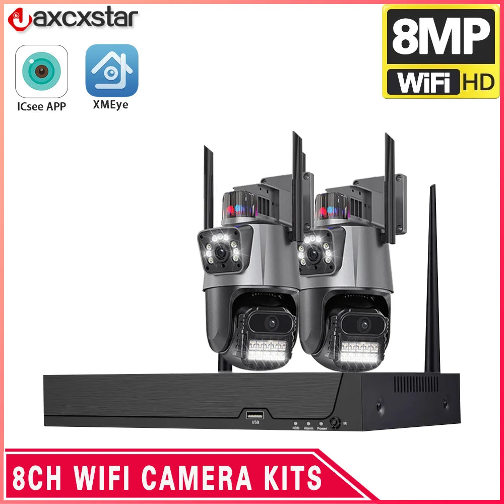 Wifi Surveillance Cameras System 8CH WIFI NVR 4K HD Waterproof Outdoor Wireless Security Camera Kit PTZ Two Way Audio ICSee APP