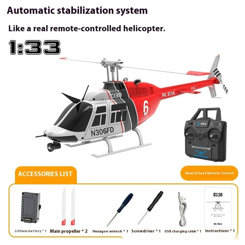 Remote-Controlled Helicopter C138 Rc Era The New Bell 206 Model Airplane With Double Blades And Single Rotor Without Aileron