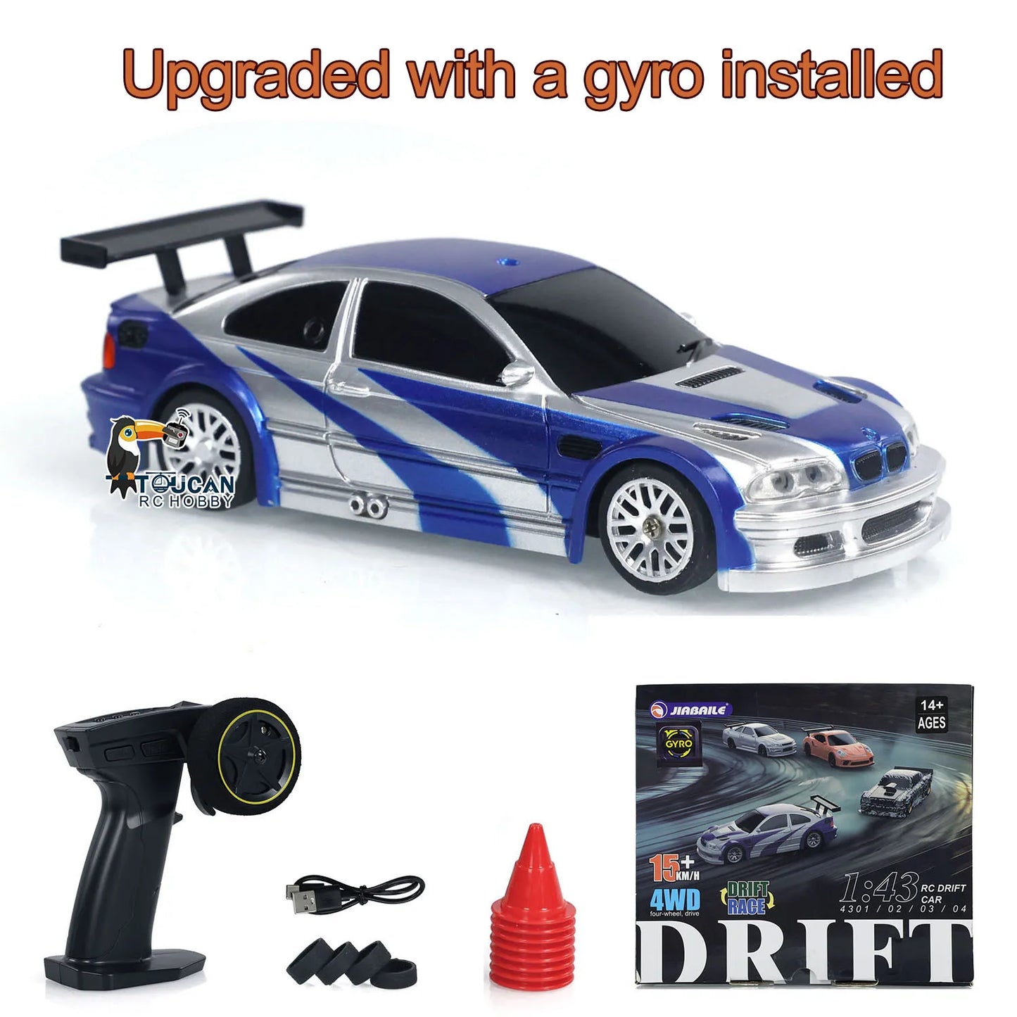 RTR RC Dift Race Car 1/43 Scale 4WD Gyro Four-wheel Drive Radio Control High Speed Model 2.4G Racing Drifting Cars Gifts Toys