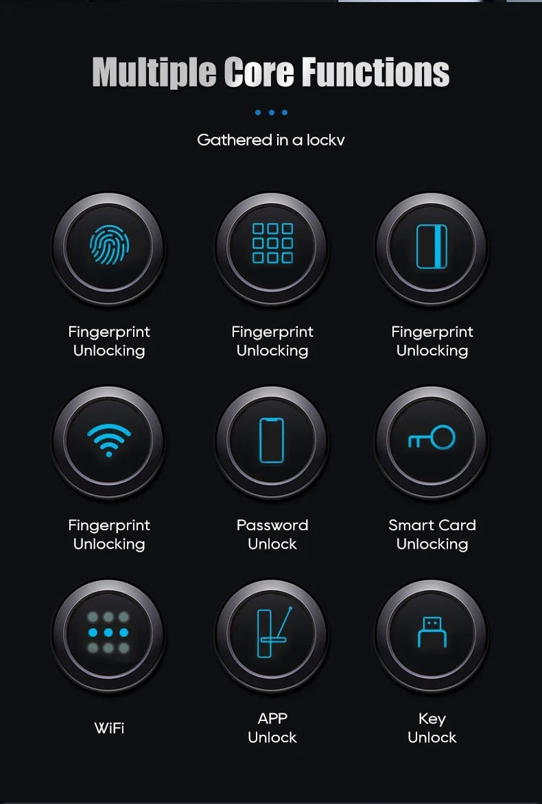 Smart Card Key Access and USB Emergency Charging Smartlock Smart Electronic Door Lock Fingerprint Biometrics Application Control