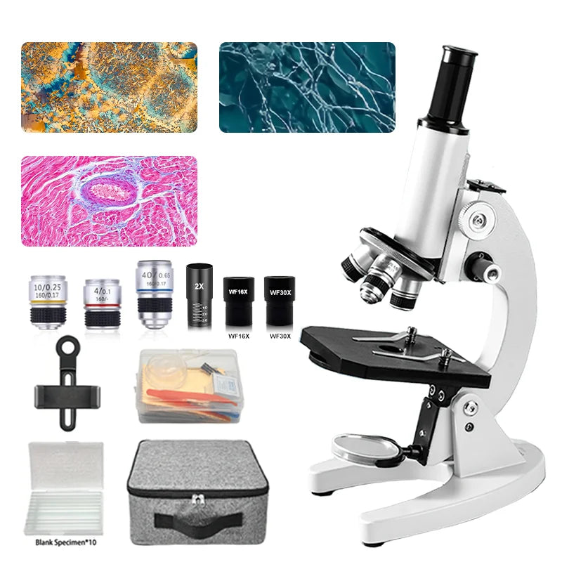 Monocular Optical Microscope 64X-2400X Microscope School Science Experimental Biology Microscope Digital Microscope for Children