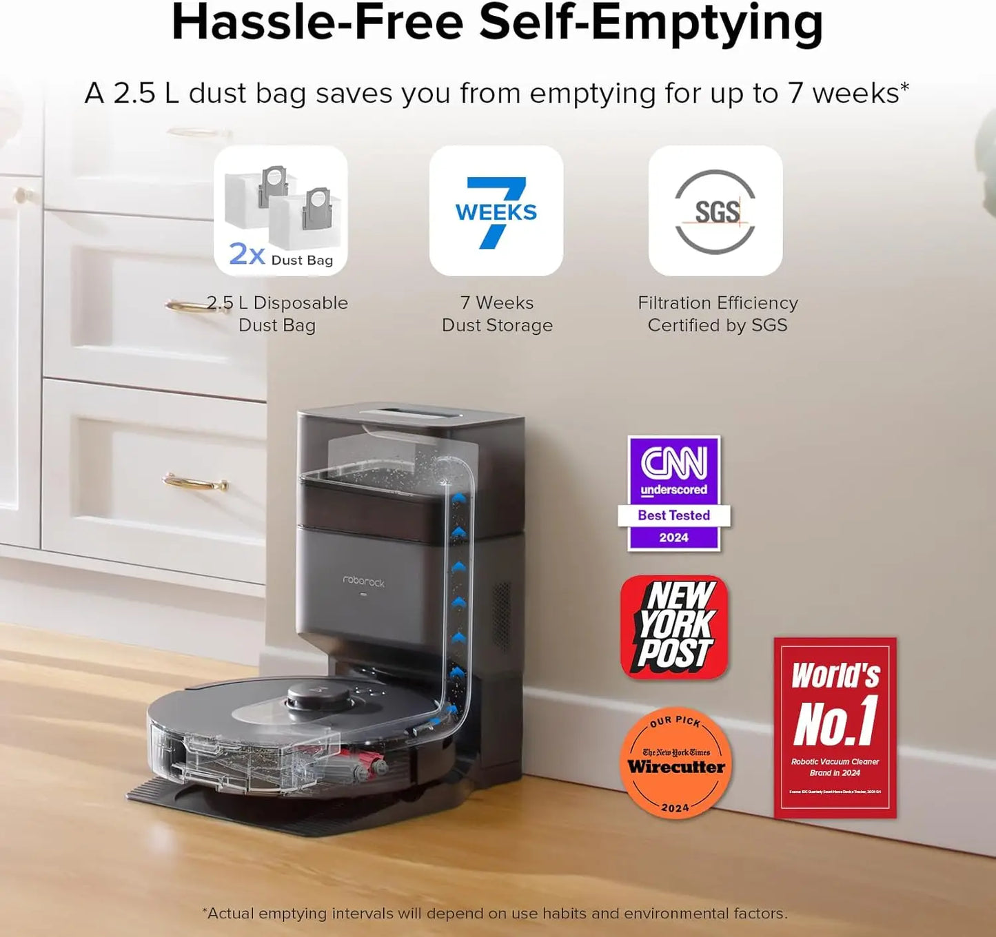 roborock Q5 Max+ Robot Vacuum with Self-Empty Dock, Upgraded from Q5+, 5500 Pa Suction, DuoRoller Brush