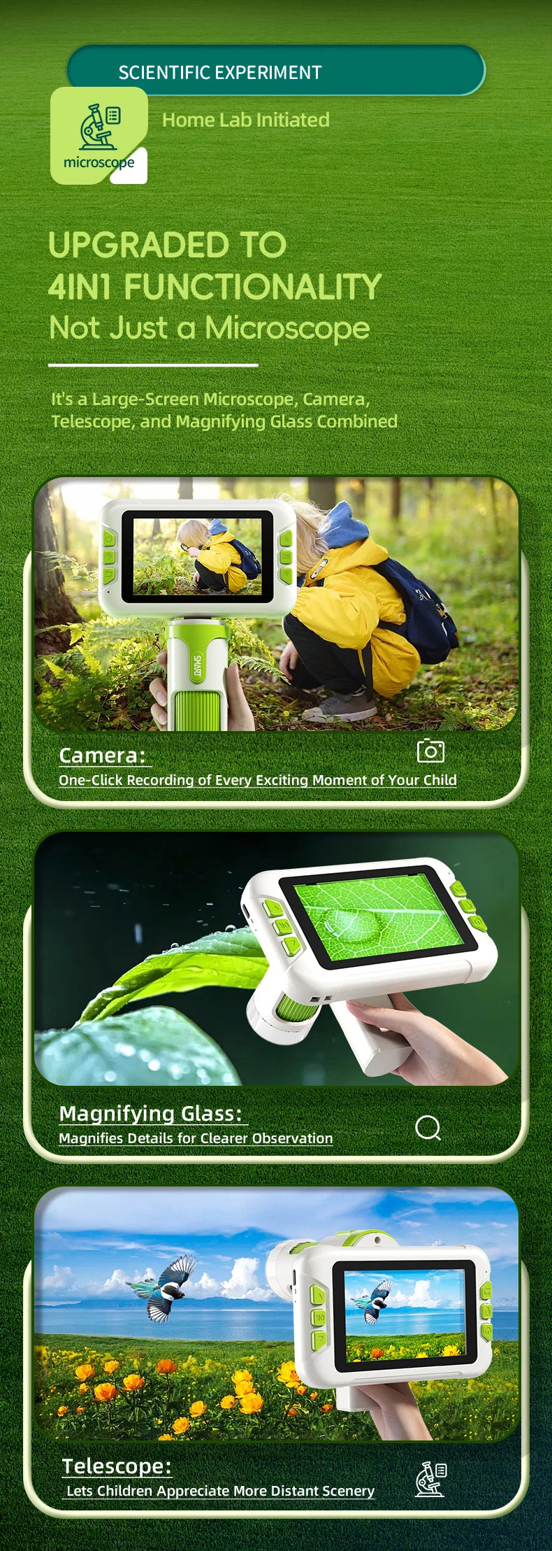 Microscope for Kids Children Microscope with 3.97 Inch Screen 1600x Zoom Mini Handheld Microscope Camera Christmas Birthday Gift