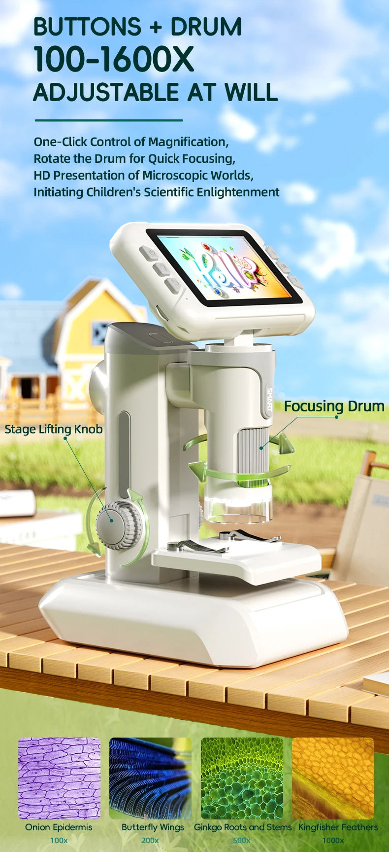 Microscope for Kids Children Microscope with 3.97 Inch Screen 1600x Zoom Mini Handheld Microscope Camera Christmas Birthday Gift