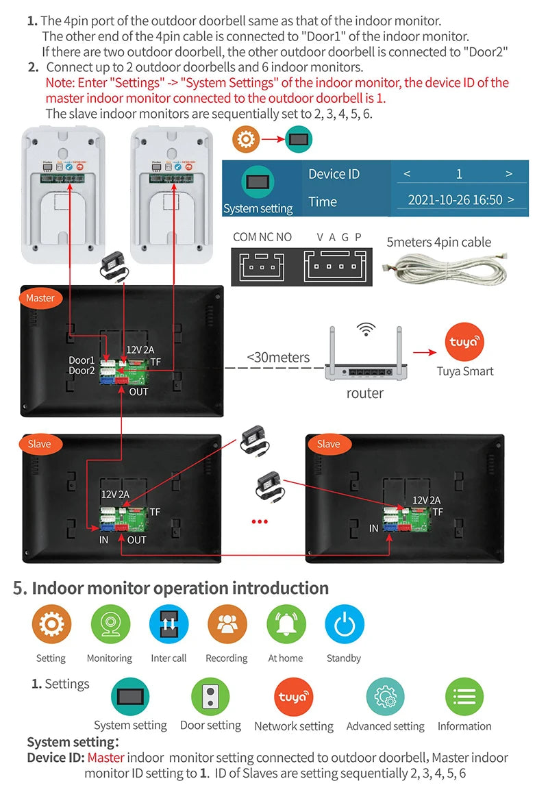 7 Inch Tuya Video Doorbell WiFi Outdoor Door Bell Waterproof IP65 Intercom Smart Home  Door Phone Camera
