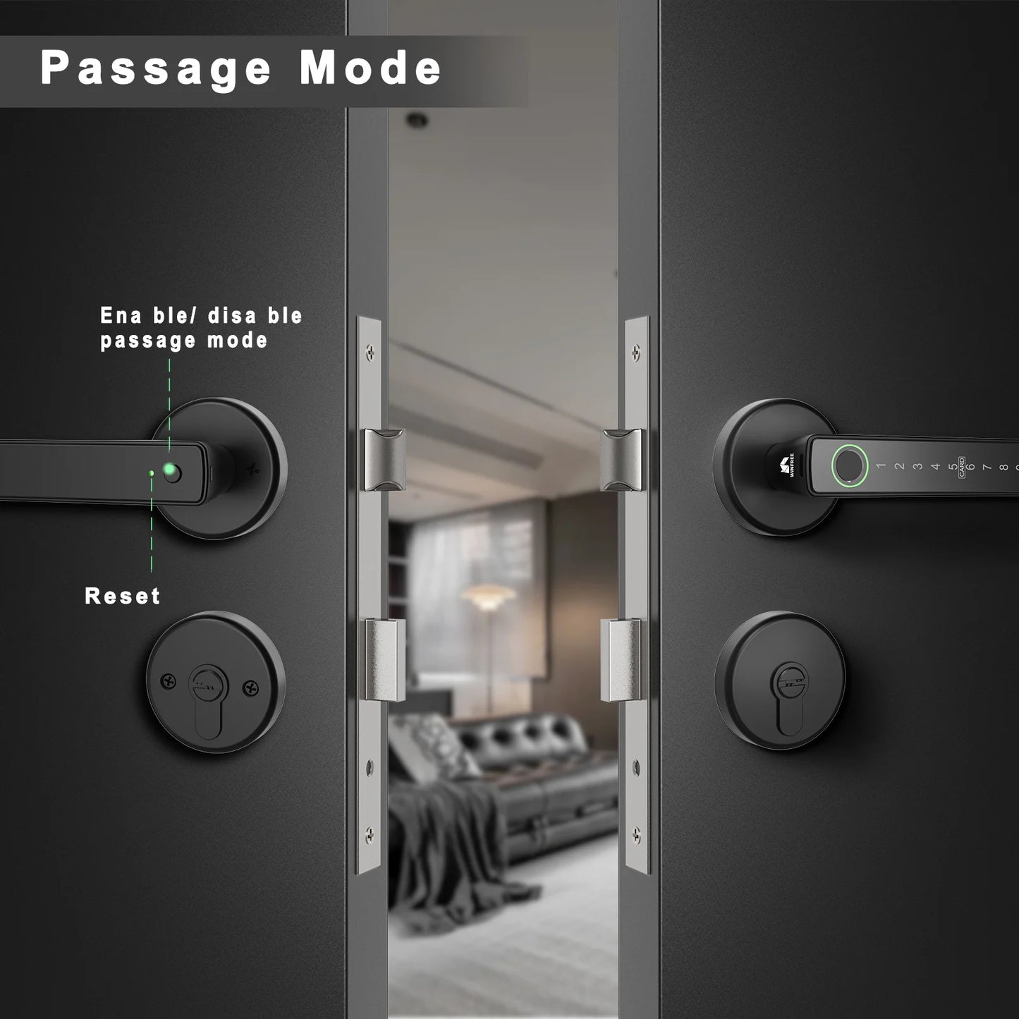 WINFREE SMART Interior Wooden Door Lock, Tuya Bluetooth Smart Key Lock, Smart Card Passcode Fingerprint Keyless Lock