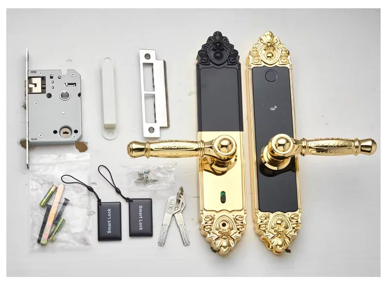 Smart Home Digital Lock Electronic Fingerprint Smart Lock European Home Indoor Door Handle Lock Golden Red Brown Tuya TTlock