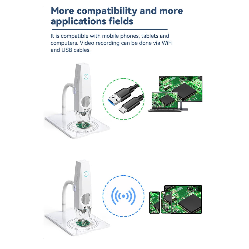 WiFi Digital Microscope 1000X 2MP 1080P Type-C Phone PC Connected Photo Video Taking 8 LED Lights Portable Electronic Microscope