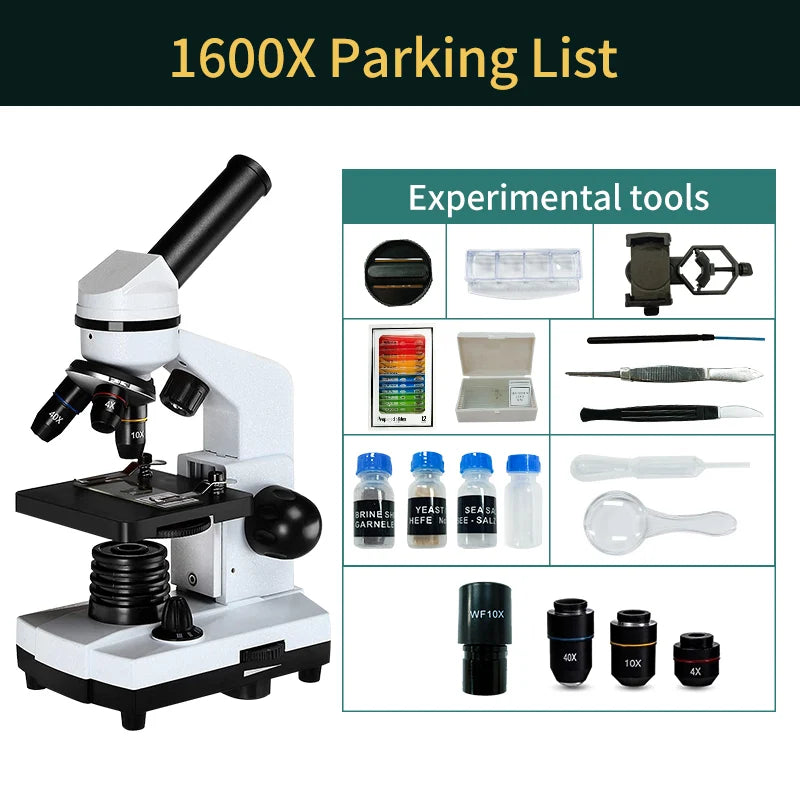 40X-2500X Microscopes for Kids Students Adults Powerful Biological Educational Microscopes with Slides Set Phone Adapter