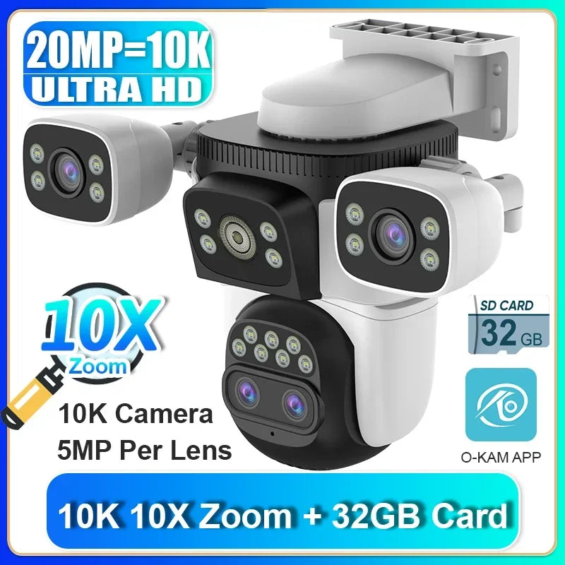 LS VISION 10K Security Camera WiFi Camera 10X Zoom Three Screen Home Wireless Surveillance Cameras CCTV Camera Human Detection