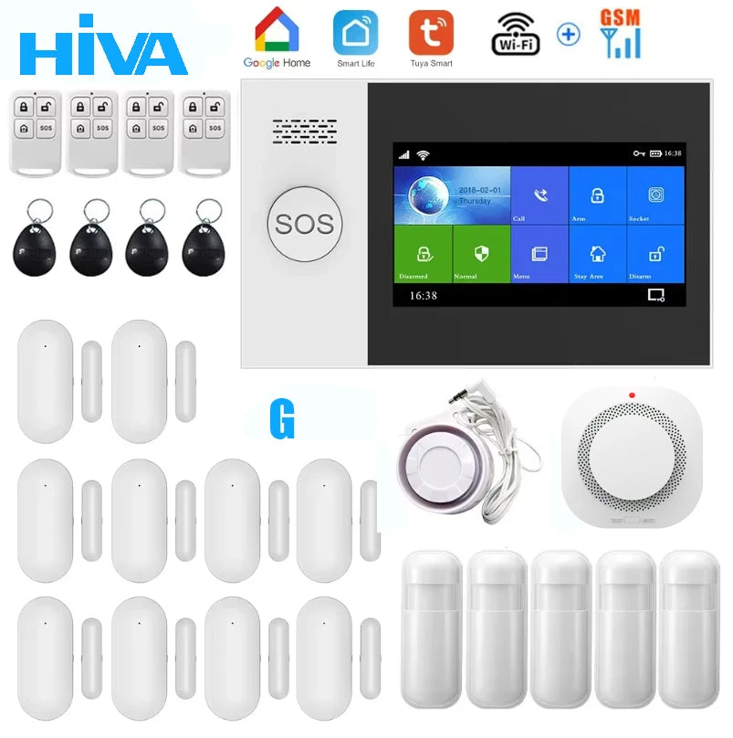 WiFi Home Alarm System GSM Tuya Smart Home Security Alarm Kit with Siren PIR Motion Sensor Remote Controls Window Door Sensor