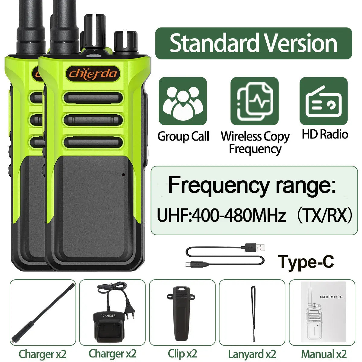 TC-318 Walkie Talkies UHF Group Call Wireless Copy Frequency VOX Support Type-C Two Way Radio for Hunting  BF-1909 UV-32 UV-98