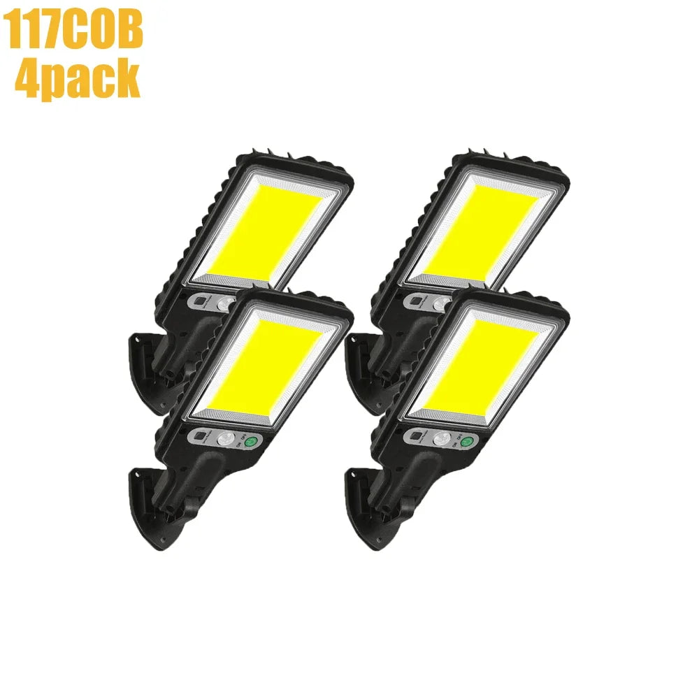 Solar Motion Sensor Lights Solar Powered LED Security Lights with 117 COB 3 Lighting Modes for Garden Fence Patio Garage