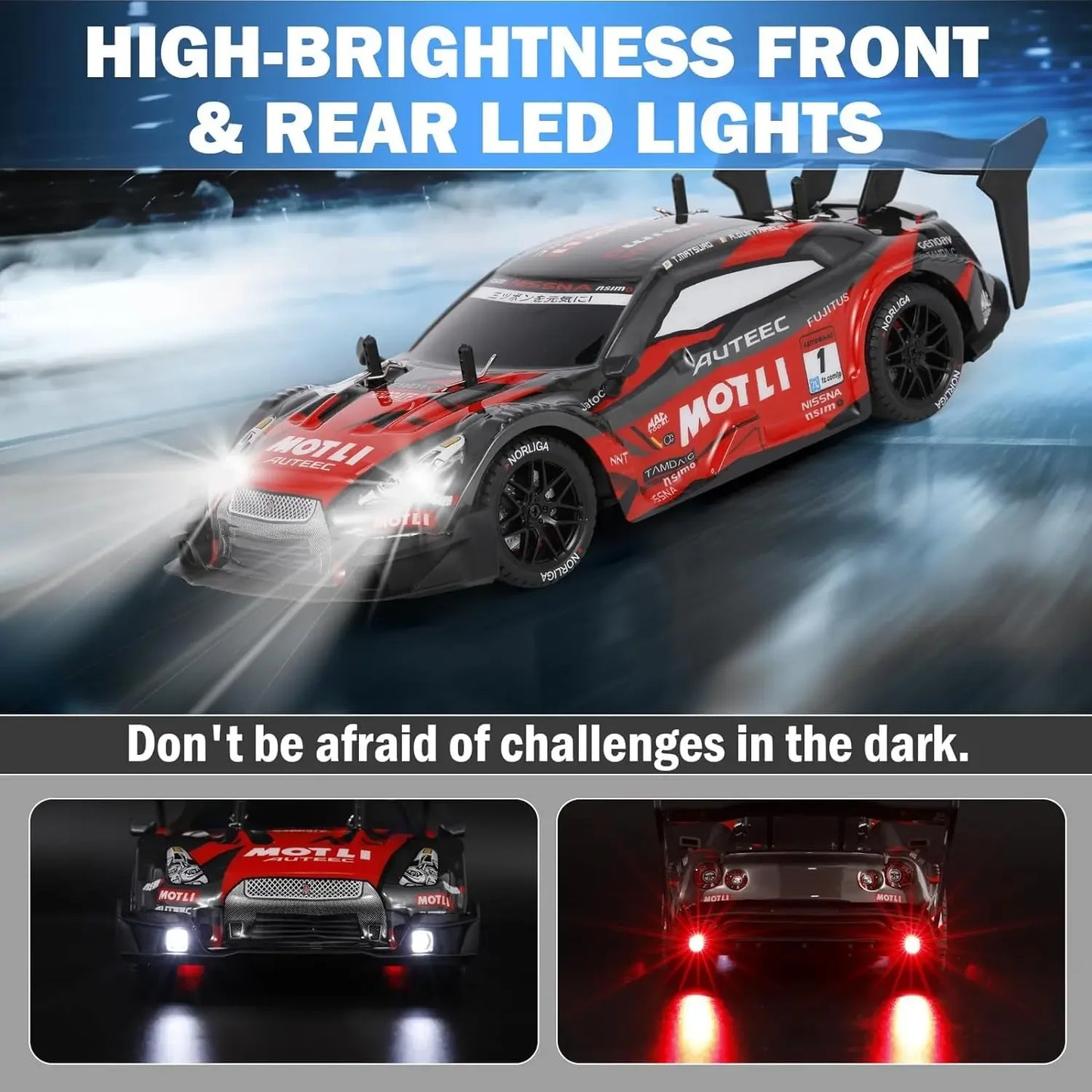 RC Drift Car 1/14 Scale Remote Control Stunt Car 2.4GHz 4WD 40+KM/H High Speed Vehicle with LED Lights Racing Vehicle Toys Gifts