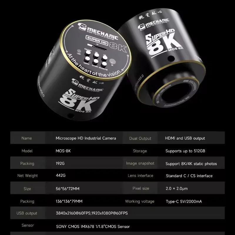 MECHANIC MOS 8K Microscope HD Industrial Camera Video 41 Million Pixels Microscope Camera for Electronics PCB Soldering Repair