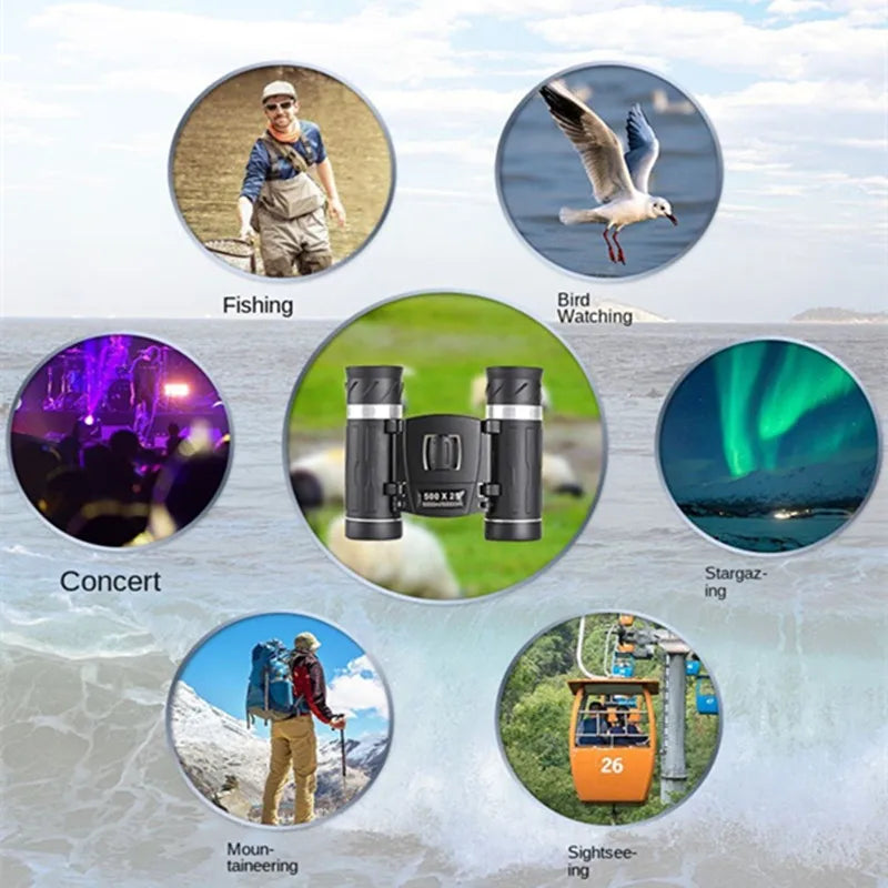 500x25 High Power HD Low Light Level Night Vision Binoculars Portable Travel 5000M Long Range Folding Mini Telescope Optics