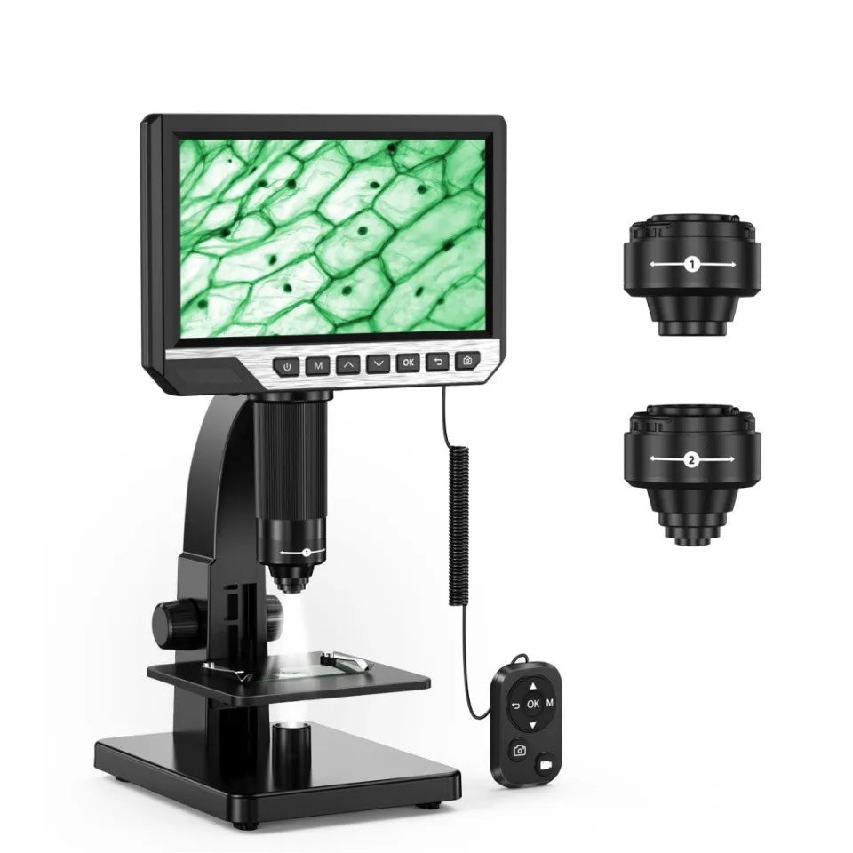 Biological Microscope Dual Lens 2000X 7" IPS HD1080P Digital Microscopes For Soldering Study With Remote Control