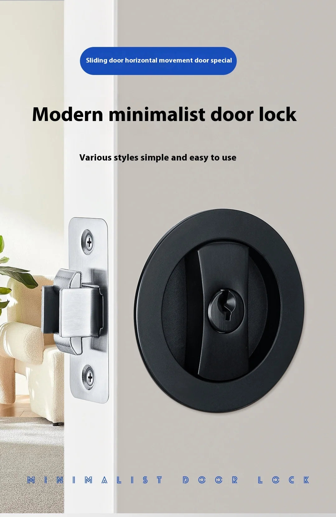 Slider door lock; square sliding door lock for home bedroom and bathroom with double hooks