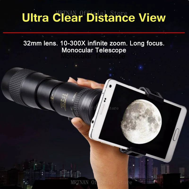 Monocular Telescope 10-300x40 High-power HD Zoom Mini Telescope With phone clip Super Telephoto Zoom Telescope Hunting Camping
