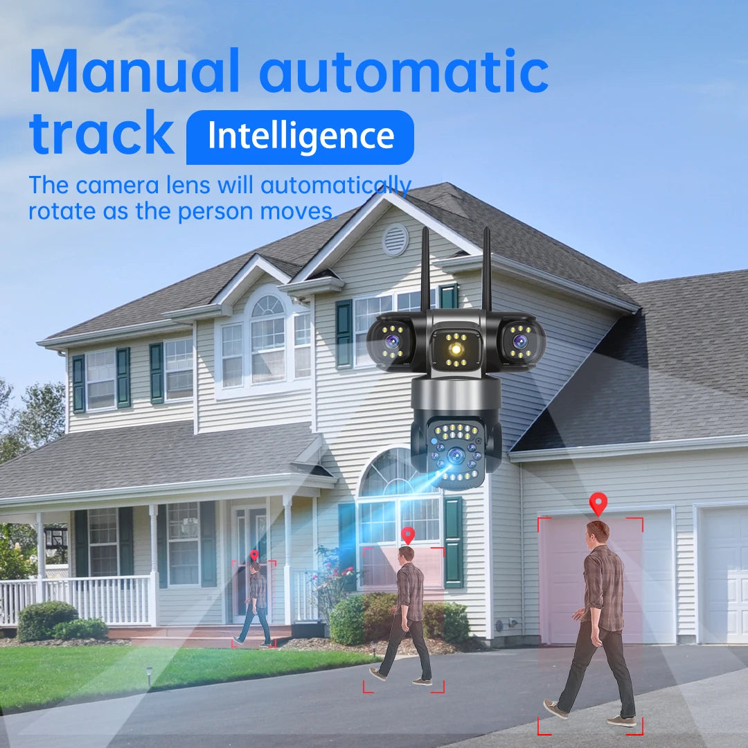 WiFi Security Camera IP 12MP 6K External Outdoor Surveillance Cctv Triple Lenses Triple Screens Wireless Night Vision Cameras