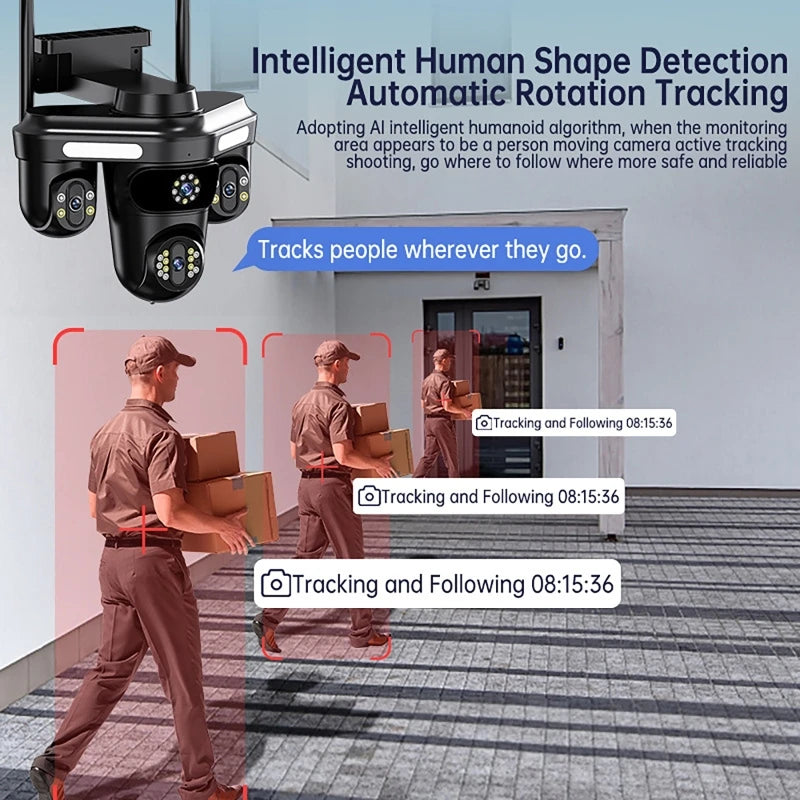 Intelligent Surveillance Camera Auto Tracking Three Screen Three Lens 12MP HD WIFI IP Camera IP66 Waterproof CCTV Security Cam