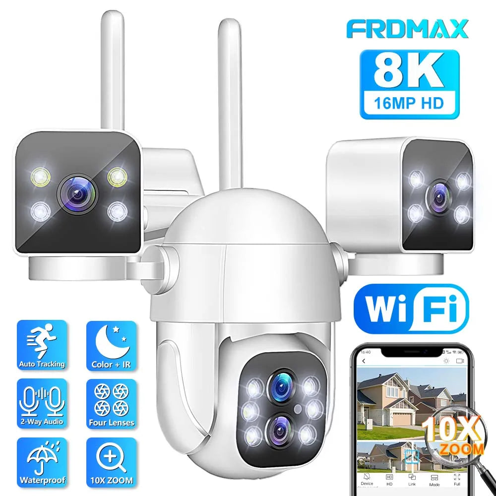 Security Camera 10X Zoom Three Lens WIFI Wireless Outdoor 6K 12MP AutoTracking IP Camera PTZ CCTV Video Surveillance IPC360Home