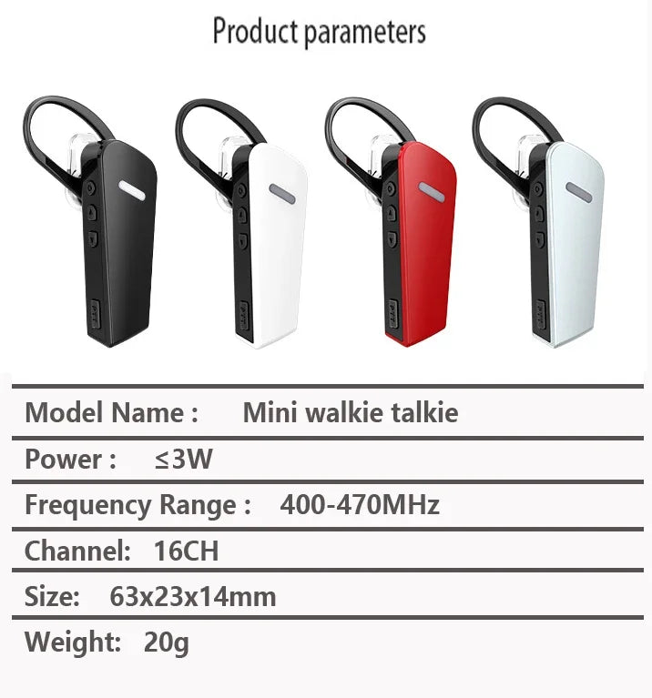 Walkie Talkie Wireless Mini 3W 400-470Mhz Radio Earphone Radio Beauty Salon Hair Salon Restaurant Ear Hook Small Compact