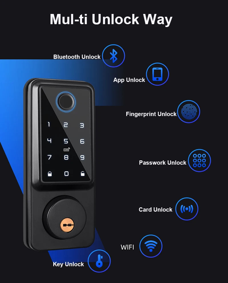 Waterproof Smart Deadbolt Locks for Home Alexa Wifi Bluetooth TTlock App Biometric Fingerprint Digital Keypad Entry Door Lock