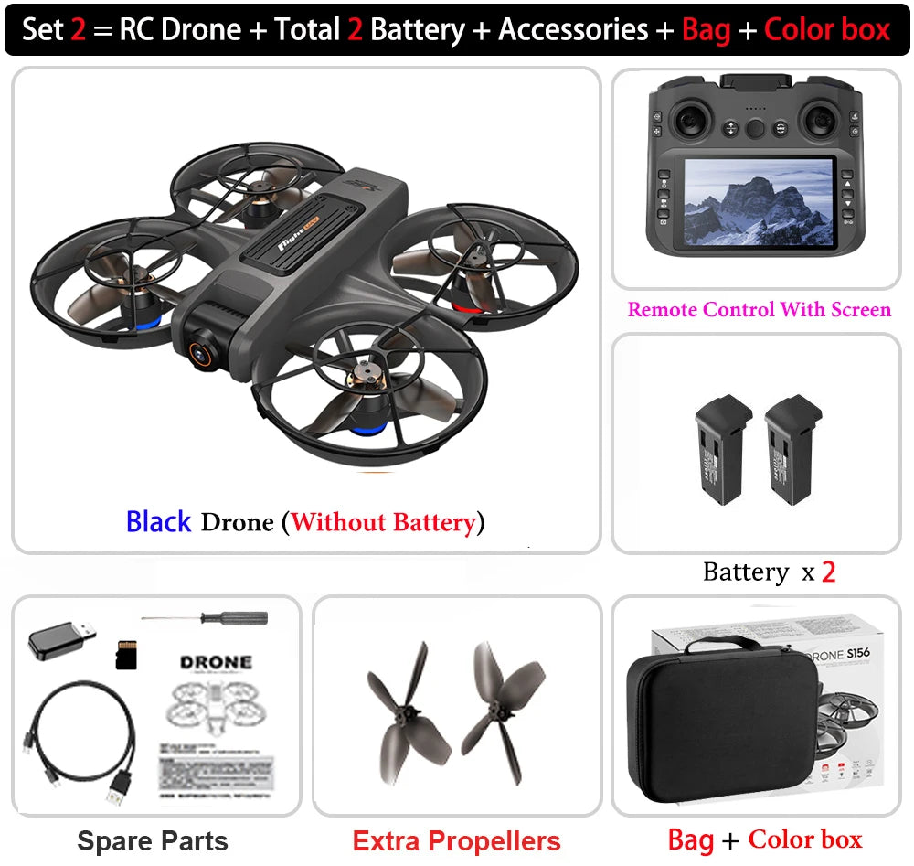 S156 Drone HD Dual-Camera Aerial PhotographyRemote Control with Screen Aircraft Optical Flow Hover Brushless RC Quadcopter Toy