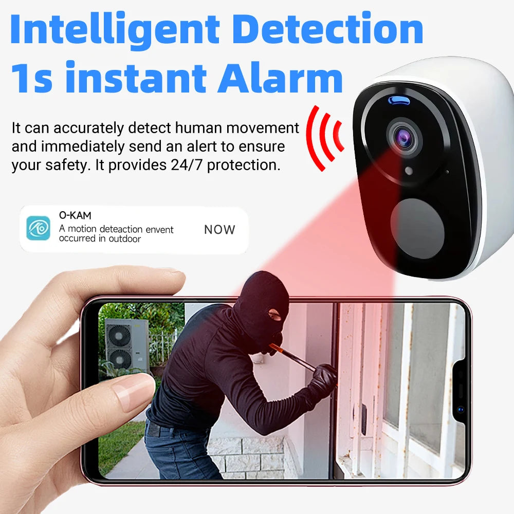2K 5MP Solar Security Camera Wireless Outdoor Color Night Vision Battery Powered Support 5G WiFi, PIR, Waterproof, Two-Way Alexa