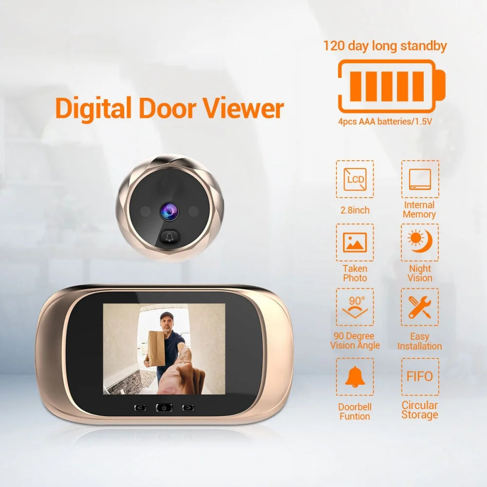 2.8 Inch Video Doorbell Peephole Camera 90 Degrees Doorbell Motion Detection Eye Digital LCD Door Monitoring Electronic Cat Eye
