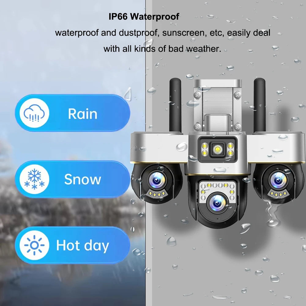 WiFi Security Cameras 3 PTZs IP Camera Outdoor Wireless CCTV Smart Home Protection Rotate Monitor Motion Detection Surveillance