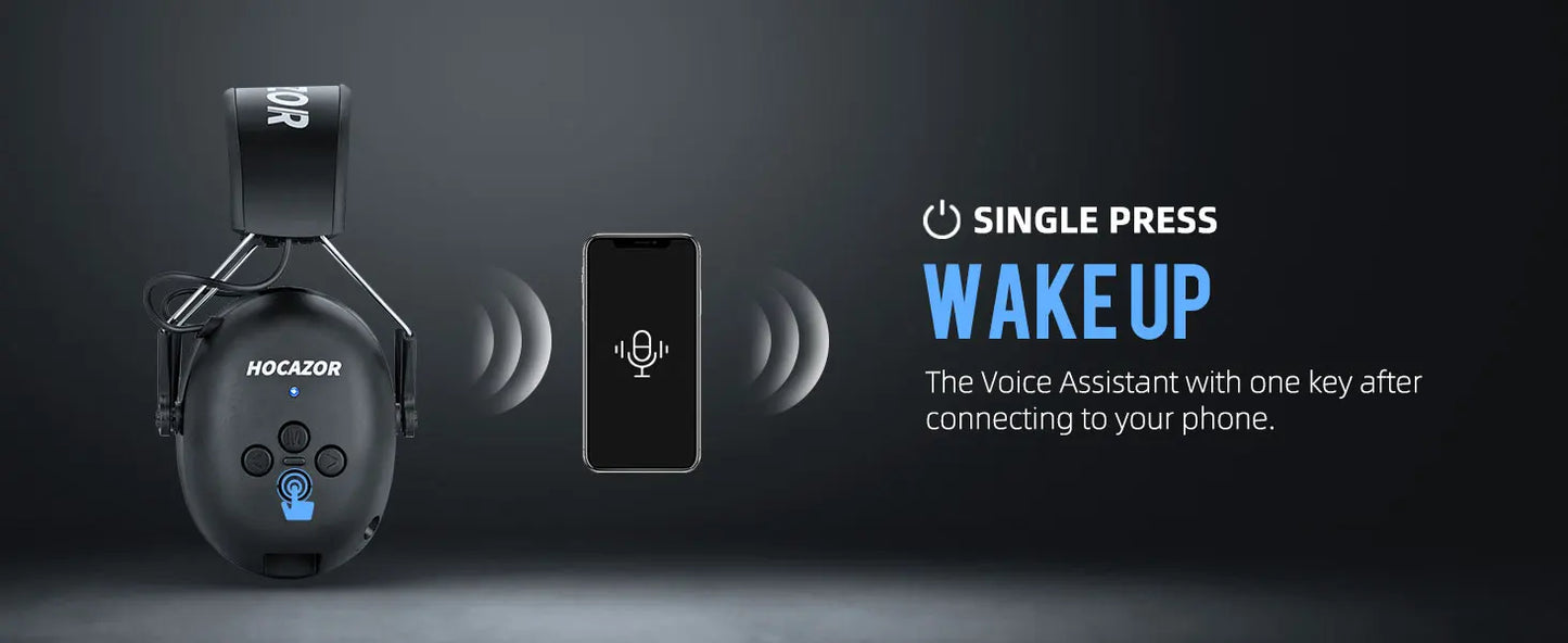 HOCAZOR Electronic Hearing Protection Bluetooth 5.3 Music Headphones for Mowing Noise Cancelling Earmuffs Security Protecter