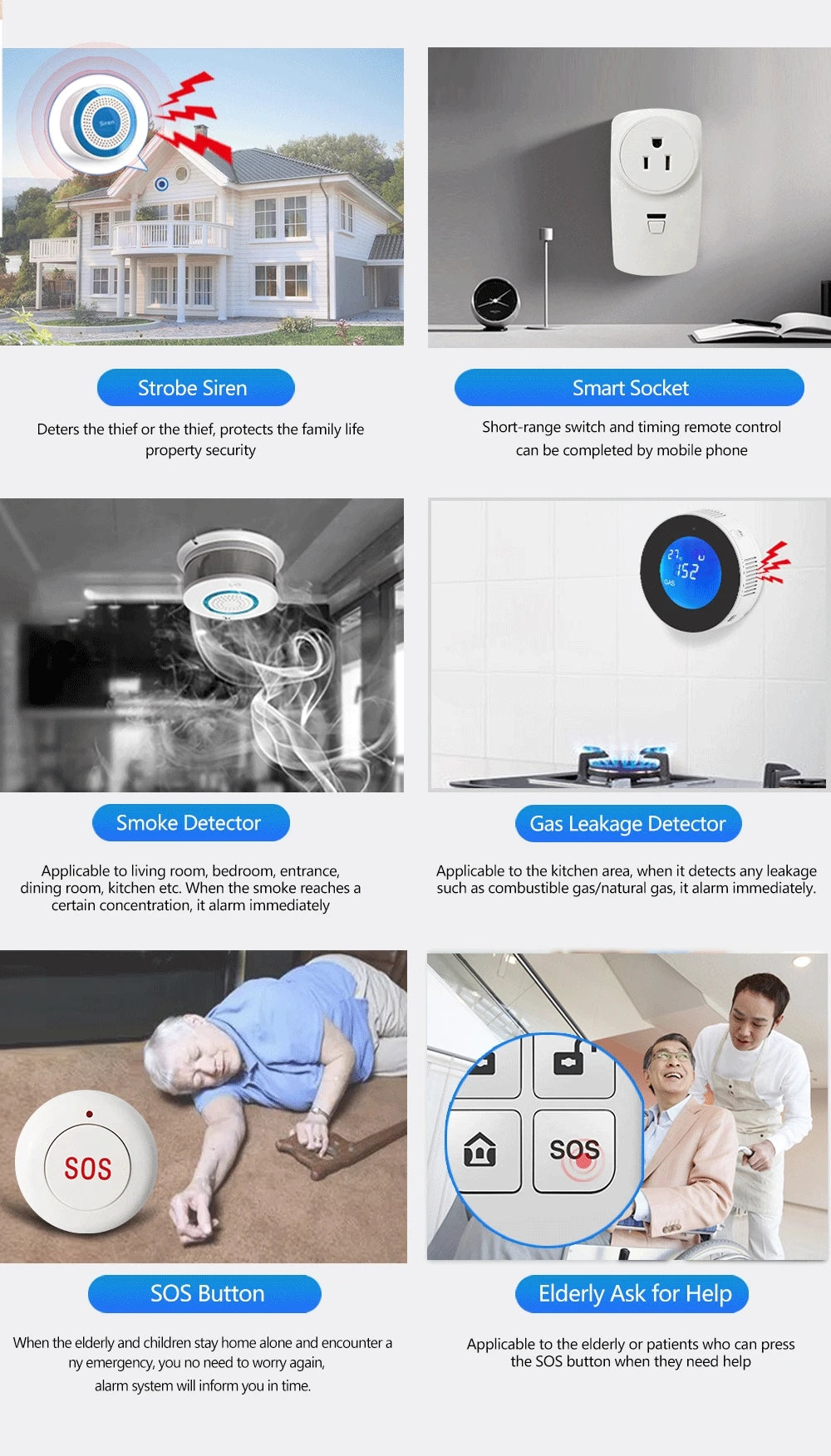 WiFi Home Alarm System GSM Tuya Smart Home Security Alarm Kit with Siren PIR Motion Sensor Remote Controls Window Door Sensor