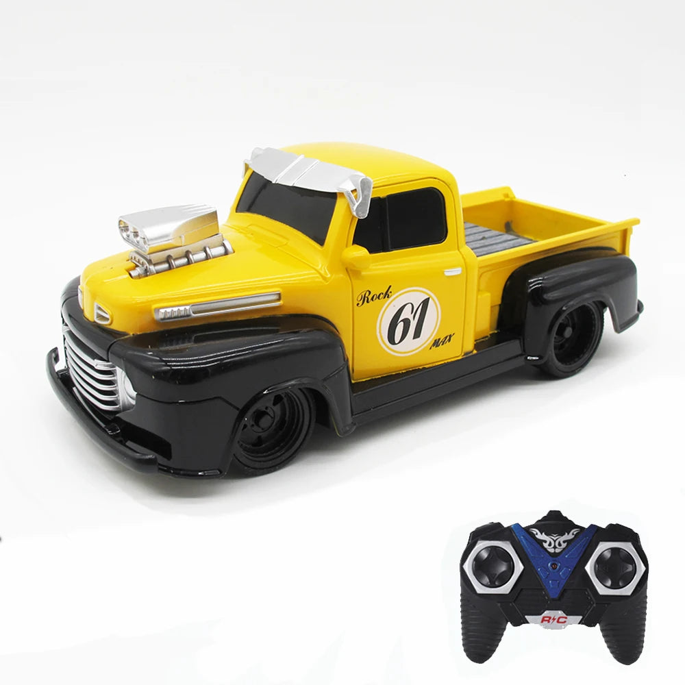 Retro Chevy Ford RC Car Toys 1/24 Pickup Model 4 Channel Radio Remote Control Vehicle Flashing Light Top Speed Car Birthday Gift