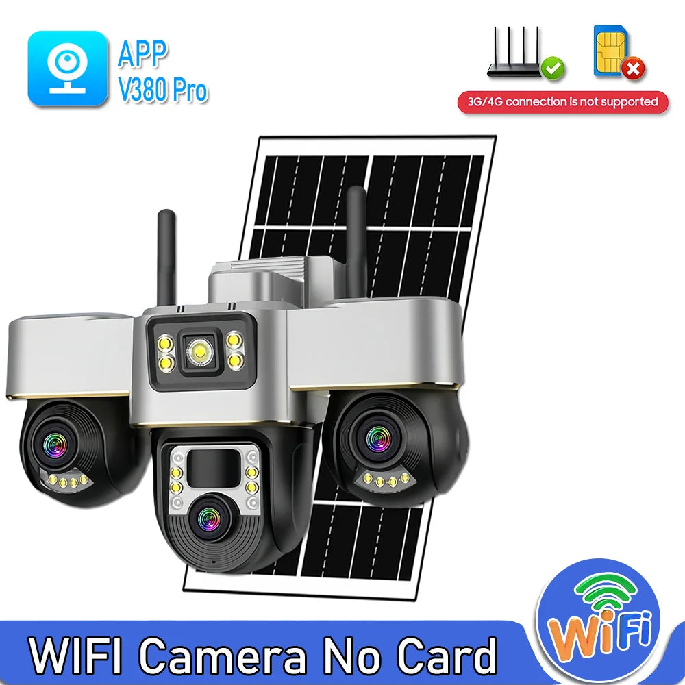 WIFI Security Solar Camera 15MP PIR Human Detection Outdoor Waterproof Monitor CCTV Night Vision 3 Motorized PTZ Lens IP Camera