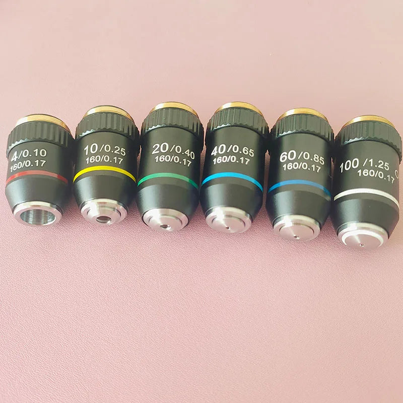 Biological Microscopes Lens 4X 10X 20X 40X 60X 100X(oil) 195 Achromatic Objective Lens Parts