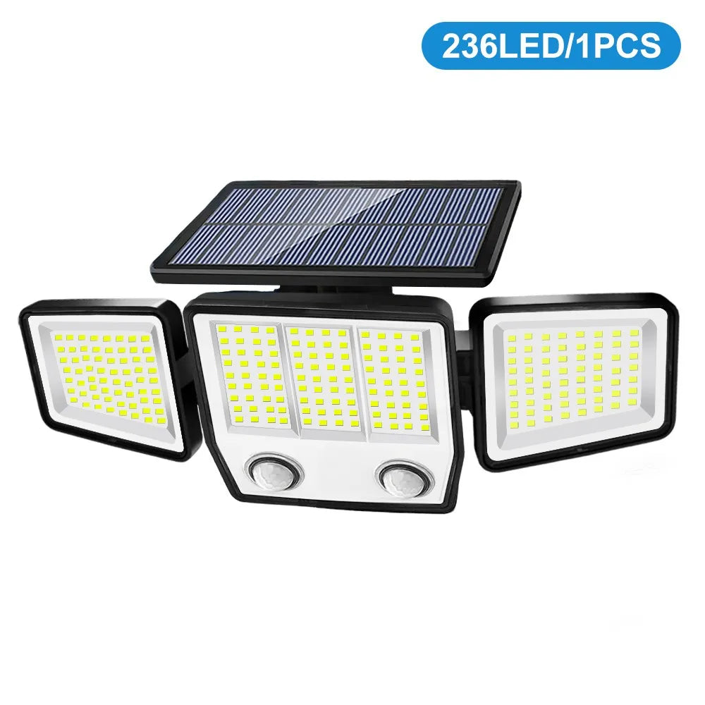 Solar Security Lights Outdoor 236LED Solar Motion Outdoor Lighting 3 Head Wall Lamp Solar Flood Lights Waterproof Garden Door