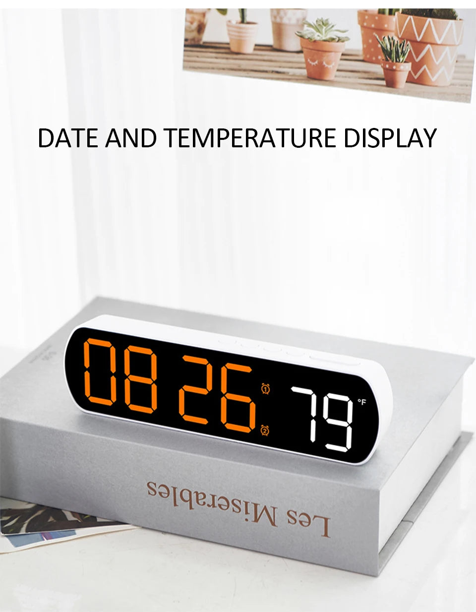 Voice Activated Multifunction Digital Alarm Clock LED Timer Clock 12/24H Temperature Date Display Desktop Alarm Clock Night Mode