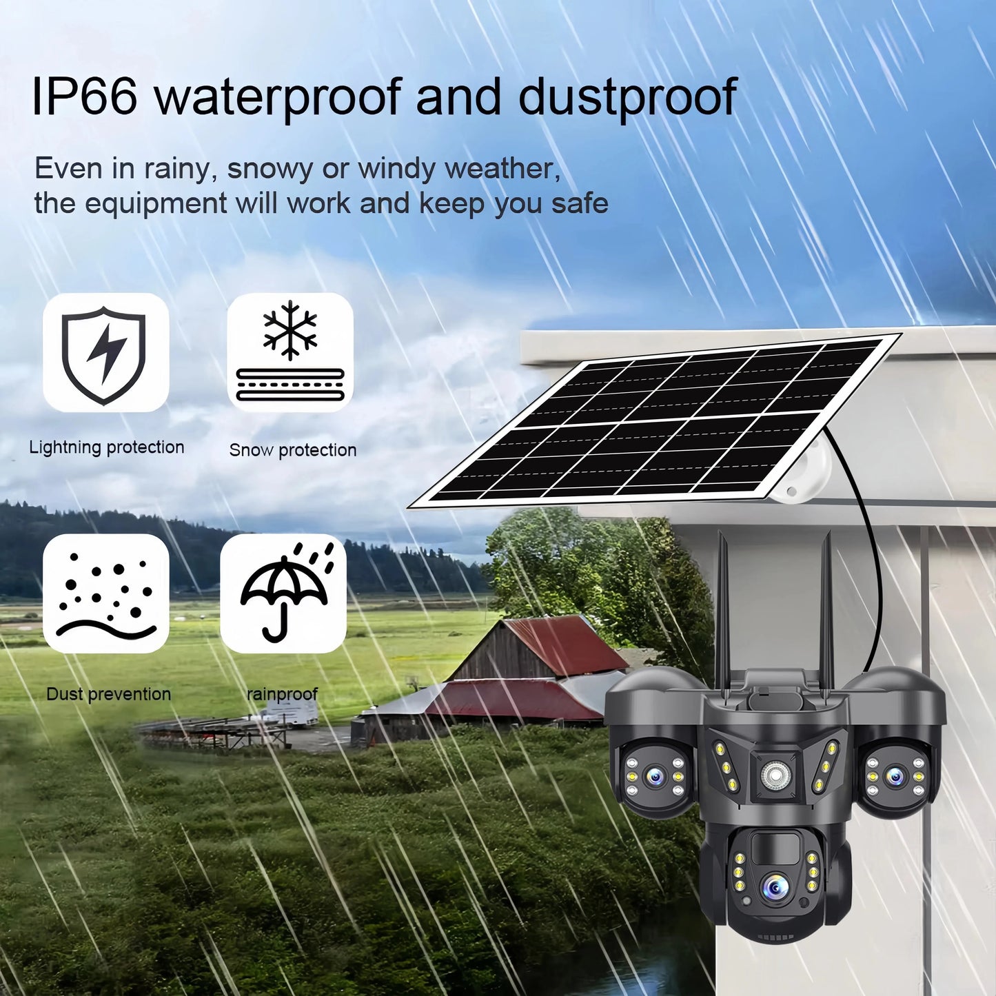 Outdoor Solar Security Camera 4G IP Camera Home Security 15MP Triple Lens 360° PTZ Surveillance Color Night Vision CCTV Camera