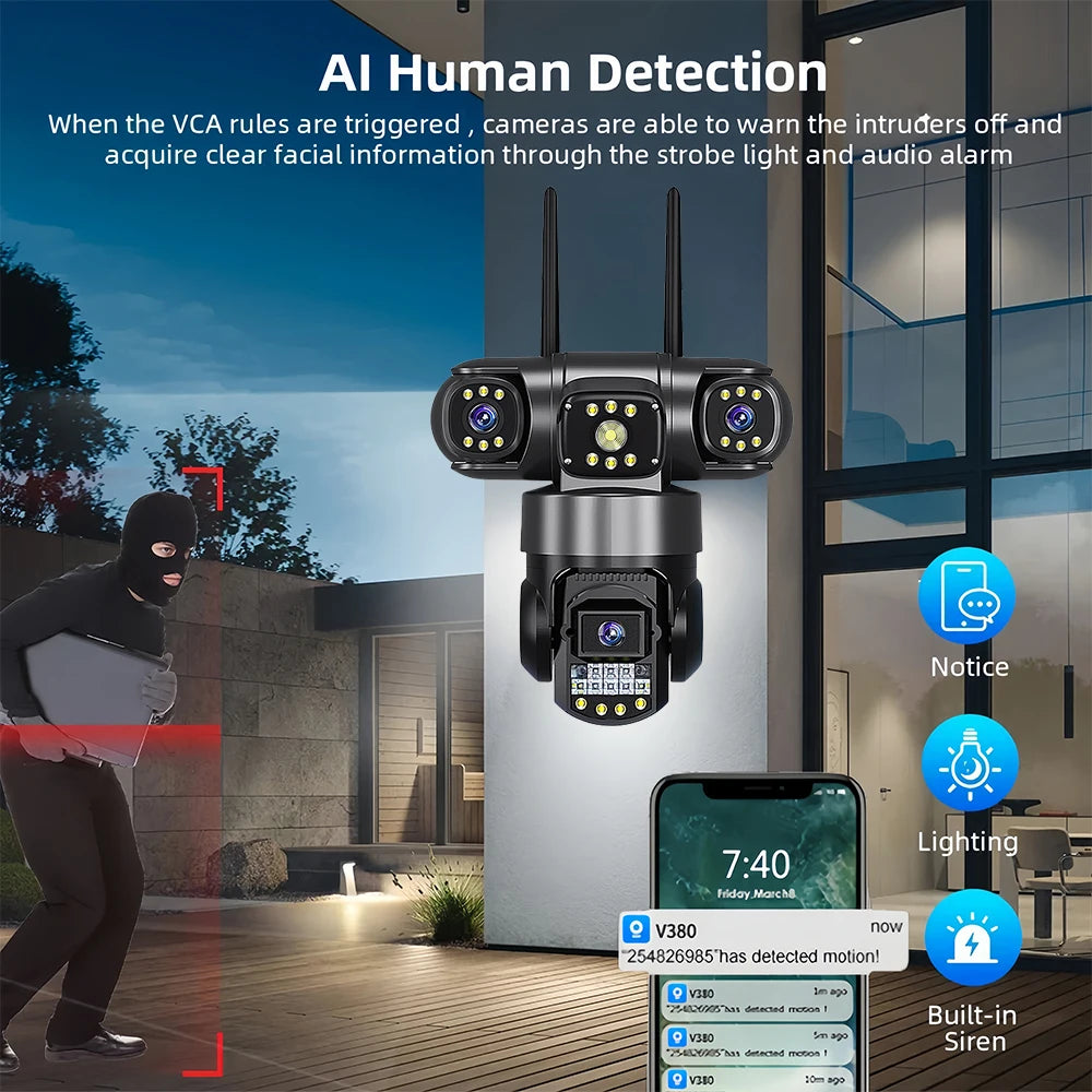 CCTV WiFi IP Camera Outdoor 12MP 6K Triple Lenses Triple Screens Security Video Monitor Night Vision Waterproof CCTV Cameras New