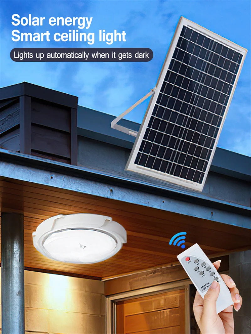 Solar Outdoor Ceiling Lights LED Security Lights with Remote Control Waterproof Solar Flood Wall Lights for Garden Ceiling lamps