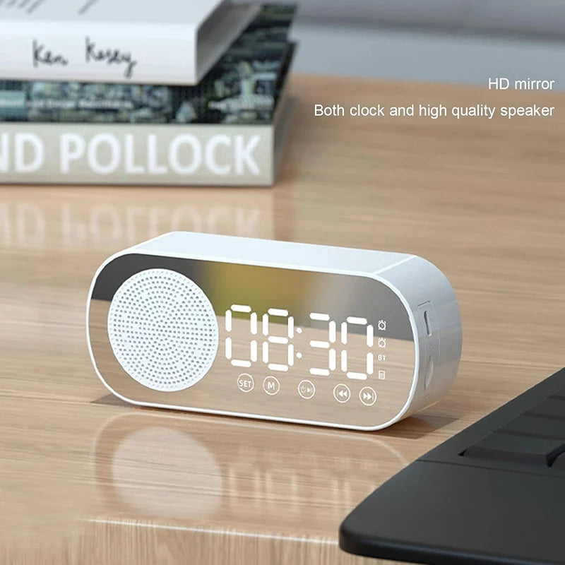 Alarm Clock Bluetooth Speaker, Digital Alarm Clock Radio with LED Mirror Display, Loud Alarm Clock for Heavy Sleepers