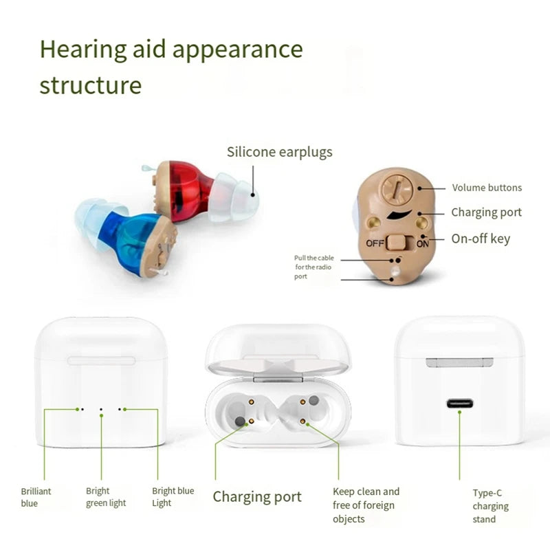 Noise-Canceling Hearing Aids For Seniors Rechargeable Sound Amplifier For Hearing Aid Charging Compartment Accessories