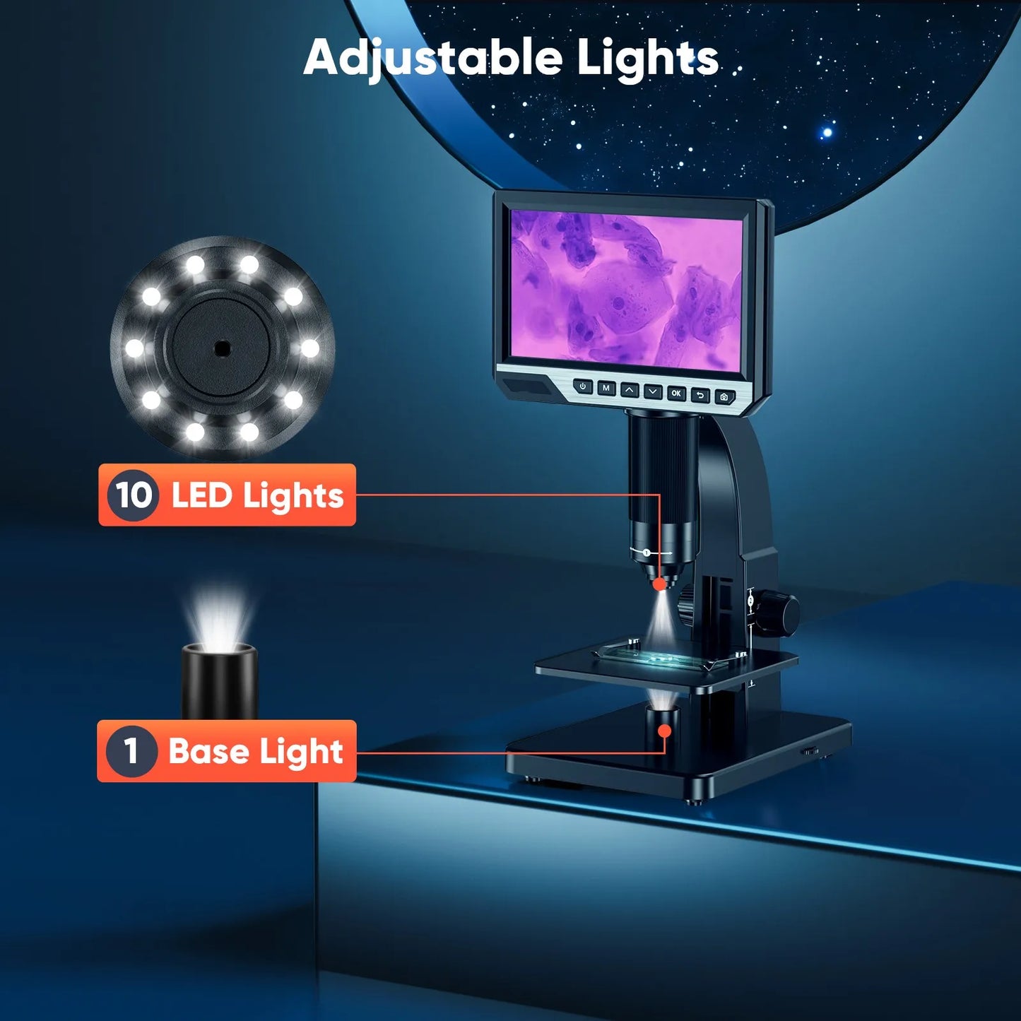 Biological Microscope Dual Lens 2000X 7" IPS HD1080P Digital Microscopes For Soldering Study With Remote Control