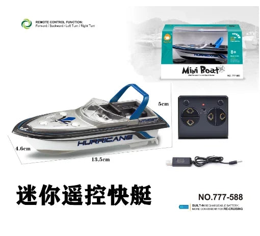 2.4G Mini RC Speedboat Model With Light Dual Motor High-Speed Ship Toy Radio Remote Control Water Boat Gifts 777-588 Toys
