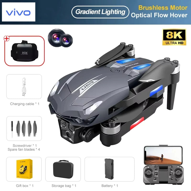 VIVO D11 Drone 8K Aerial HD Gradient Flowing Light Dual-Camera Omnidirectional Obstacle Avoidance Brushless Motor GPS UAV